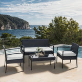 4-Piece Outdoor Wicker Sofa Set, Rattan Porch Furniture with Removable Cushions for Backyard, Balcony, and Deck - All-Weather Durability and Easy Assembly（Brown-Beige） Generic