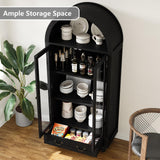 Furniouse 70.2" Farmhouse Tall Arched Storage Cabinet with Glass Doors, Black Arched Freestanding Storage Cabinet Decent Cabinet for Kitchen Pantry, Dining Room Furniouse