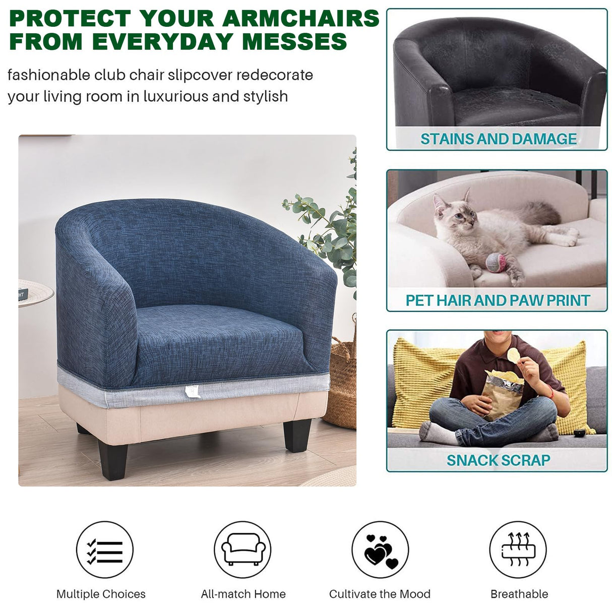 CRFATOP Soft Club Chair Slipcover Stretch Barrel Chair Covers Printed Tub Chair Slipcovers Round Couch Covers Spandex Armchair Sofa Cover Removable Furniture Protector for Living Room,02 CRFATOP