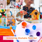 10 Pack Washable Acrylic Paint Set for Kids Arts and Crafts,140 PCS Gouache Watercolor Paint Sets of 12 Colors for Party Classroom Painting Supplies, 10 Pairs Flat and Pointed Brushes MicoSim