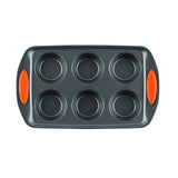 Rachael Ray Yum -o! Nonstick Bakeware 6-Cup Muffin Tin With Grips / Nonstick 6-Cup Cupcake Tin With Grips - 6 Cup, Gray Rachael Ray