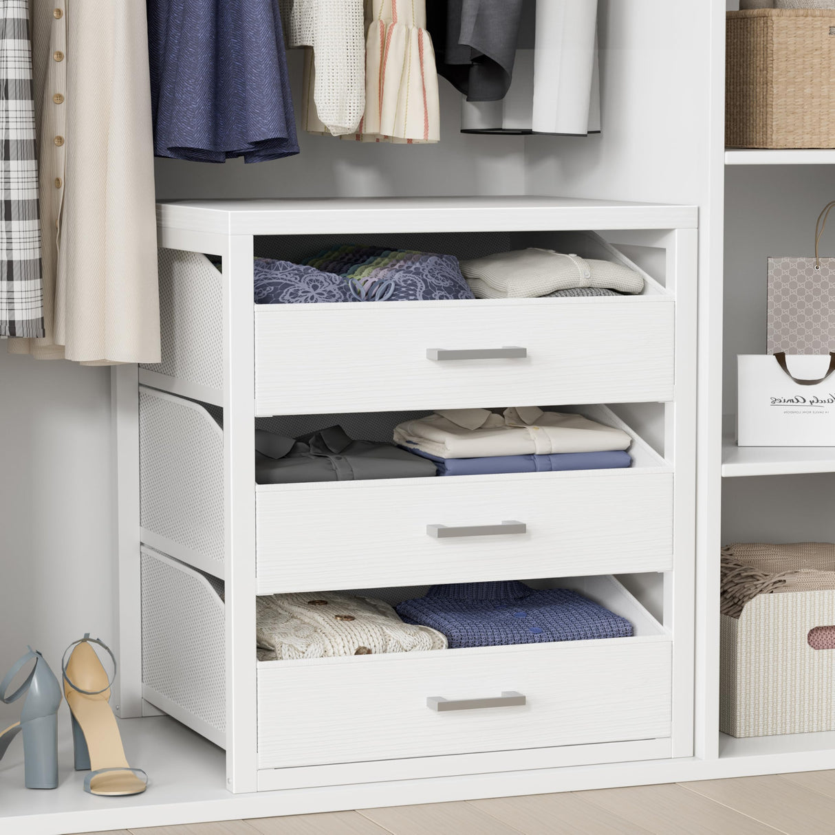 BOLUO Closet Drawers White 3 Drawer Dresser for Closet Organizers and Storage Bedroom Dorm Modern BOLUO