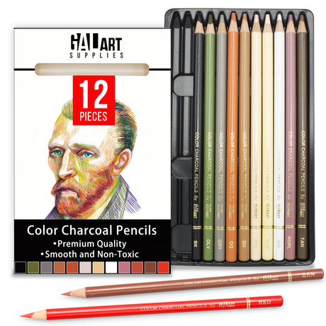 Galart Colorful Charcoal Pencils for Drawing Set- 12 Pieces Pre-Sharped Pastels and Chalk Pencils with organizer tray for Superior Shading, Seamless Blending, Vibrant Coloring Galart Supplies
