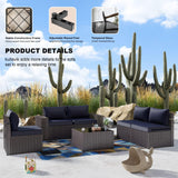 Kullavik 6PCS Outdoor Patio Furniture Set PE Wicker Rattan Sectional Sofa Patio Conversation Sets,Navy Blue Kullavik