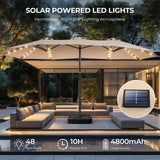 HOMSHADE Double Sided Patio Umbrellas - 15ft Solar Lights LED Lighted Outdoor Extra Large Market Table Umbrella with Base Included, Oversized Umbrella for Deck, Pool, Backyard (Beige) HOMSHADE