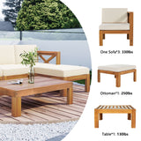 YSWH 5-Piece Patio Acacia Wood Outdoor Furniture Sectional Conversation Sets Sofa Set with Slatted Tabletop Tea Table and X-Back Wood Frame, Removable Cushions YSWH