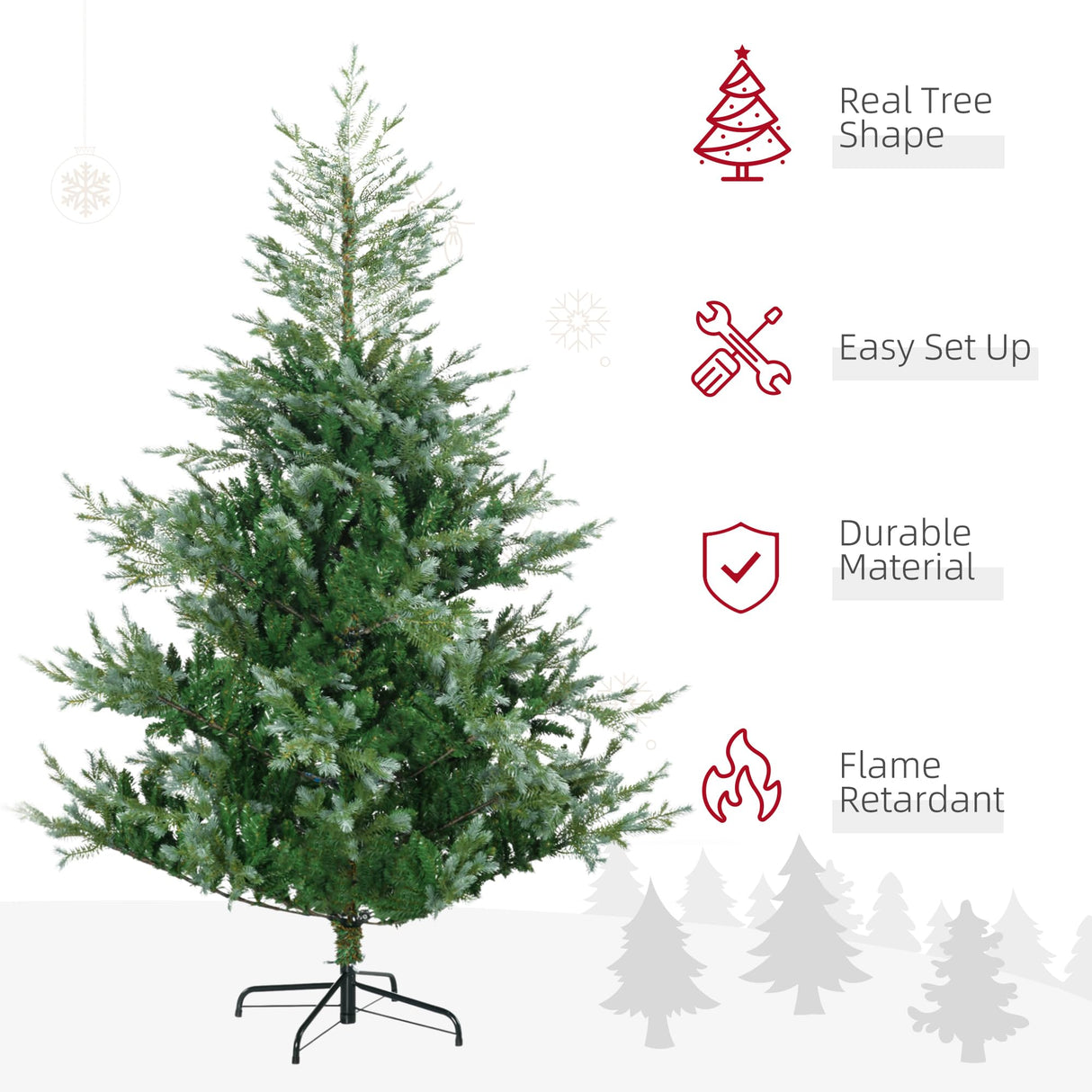 HOMCOM 6ft Artificial Christmas Tree Holiday Décor with 795 Branches, Auto Open, Steel Base, Wide Shape, Easy-to-Shape Branches HOMCOM