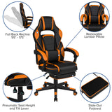 EMMA + OLIVER Black/Orange Ergonomic Gaming Chair -Recline Back/Arms, Footrest, Massaging Lumbar EMMA + OLIVER