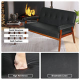 STHOUYN 50”W Black Faux Leather Small Office Couch Loveseat Sofa with Wood Arms, Mid Century Modern Love Seat Sofas Lounge Armchair Living Room Bedroom (Black (loveseat)) STHOUYN