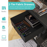 Lufeiya Desk with Keyboard Tray Slide Out, 47 Inch Home Office Computer Desks with Fabric Drawers & Storage Shelves, Modern Simple Study Writing Gaming Table for Bedroom, Black Lufeiya