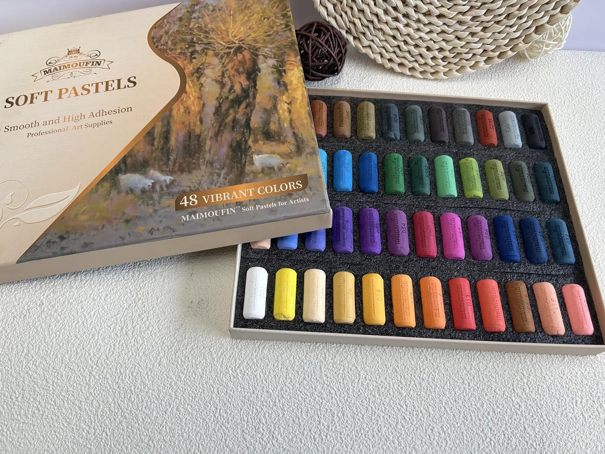 MAIMOUFIN Soft Pastels for Artists Highly Pigmented Sticks 48 Vibrant Colors Professional Grade Art Supplies Smooth Blendable Pastels Set for Drawing,Painting Artists,Beginner MAIMOUFIN