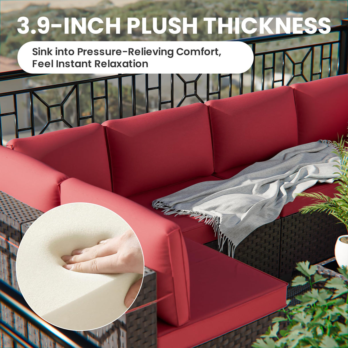 RTDTD 11 Pieces Outdoor Patio Furniture Set Outdoor Furniture Patio Sectional Sofa Conversation Sets w/ETL Approved 45" Gas Outdoor Fire Table & Coffee Table, Swivel Rocking Chair (Red) RTDTD