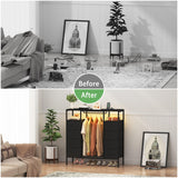 HIGDBFE 8 Drawers Dresser with Hanging Rack, Led Dresser with Charging Station, Kids Dressers with Clothes Rack Open Shelves, Chest of Drawers with Wooden Top for Bedroom, Kids Room, Black HIGDBFE