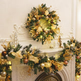 Christmas Wreaths for Front Door with Lights Pre-Lit, Soomeir 24“ Champagne Gold Door Wreath with Ball Ornaments, Battery Operated Holiday Thanksgiving Fall Winter Decor (Gold) Soomeir