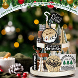 Christmas Tiered Tray Decor Christmas Trees Merry Christmas Let It Snow Wooden Signs Christmas Table Decorations Centerpieces Rustic Farmhouse Decor for Xmas Winter Home Table Shelf Tradder