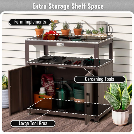Feasto Garden Potting Bench with Storage Cabinet,Outdoor Gardening Table & Work Bench for Plants, Horticulture,Outdoor Workstation with Stainless Steel Tabletop,Outdoor Work Table Feasto