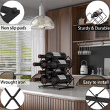 KOKSTOP Countertop Wine Rack, 6 Bottles Wine Storage Capacity, Modern Corner Metal Wine Bottle Holder for Bar, Cabinet, Pantry, Tabletop Wine Racks for Cup and Water Bottle – Black KOKSTOP
