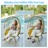 Outlux Wicker Egg Chair with Cushion & Footrest - Oversized 450lb Capacity Boho Hanging Chair for Indoor/Outdoor - Beige Rattan Lounge Seat for Patio, Balcony, Garden Outlux