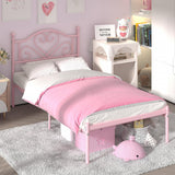 Weehom Twin Bed Frames with Headboard, Heavy Duty Metal Platform Bed Under Bed Storage Space Easy Assembly for Kids Girls Adults, Pink Weehom