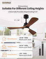 Ceversa 42 Inch Solid Wood Ceiling Fan with Light and Remote Control,3 Blades Craftmade Modern Ceiling Fan Quiet for Living Room Bedroom Farmhouse Indoor Outdoor Ceversa