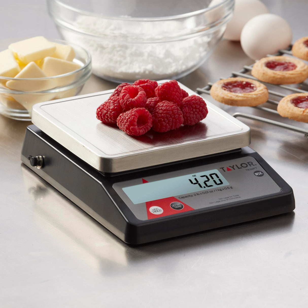 Taylor Compact Digital Portion Control Scale, Food Scale for Precise Weight Measuring and Portion Control, Tare and Hold Function, NSF, 32OZ, Stainless Steel Platform Taylor