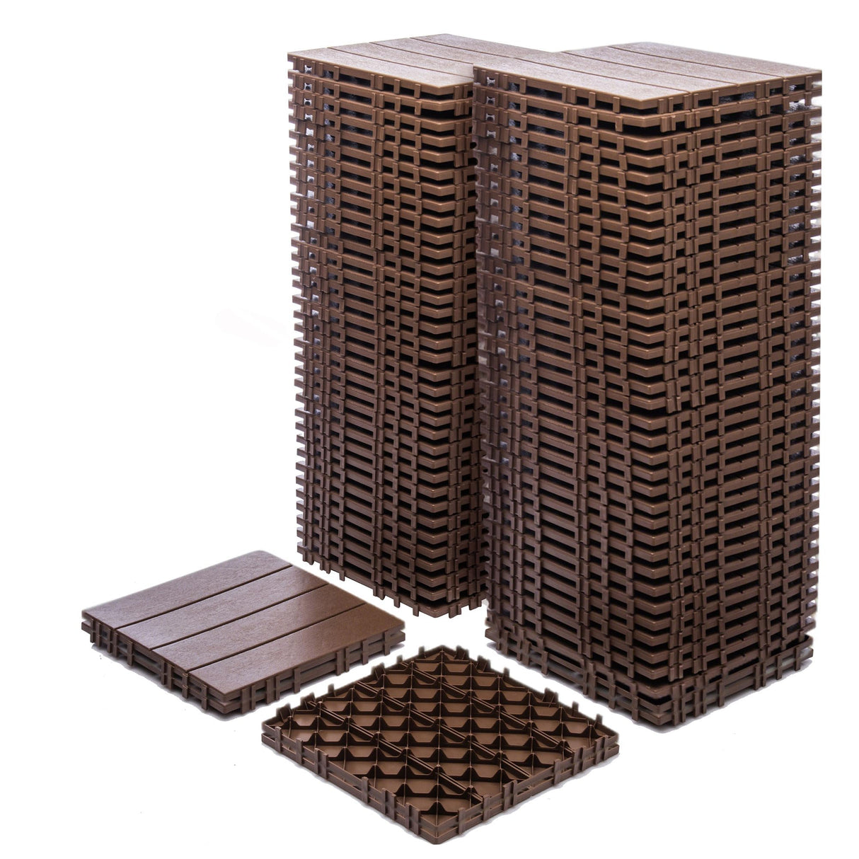 76 Pack Interlocking Deck Tiles, 11.42"x11.42" (68.80 Sq.Ft), 3D Wood Grain Plastic, Waterproof All-Weather Anti-Slip Outdoor Flooring, Easy-Snap Patio Balcony Backyard Garden Tiles, Brown UXENAFANA
