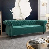 Chesterfield Sofa Velvet, Modern Tufted Couch 3 Seater with Rolled Arms and Nailhead for Living Room, Bedroom, Office, Apartment (Green) ORRD