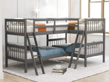 Harper & Bright Designs L-Shaped Bunk Bed Twin Over Twin, Quad Bunk Bed with Guardrail and 2 Angle Ladder, Wood Corner Bunk Beds for 4 Kids, Teens, Adults, No Box Spring Needed (Grey) Harper & Bright Designs