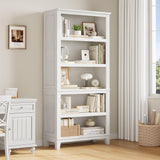 SLEKVERSA 71" Farmhouse Bookcase w/Adjustable Shelves & 31.5" Width, 5 Tier Tall Bookshelf with Wooden Legs, Rustic Vintage Book Shelf for Living Room Office Library (White) SLEKVERSA