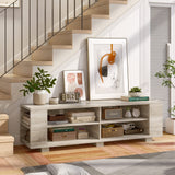 Tangkula Wooden TV Stand for TVs up to 65 Inch Flat Screen, Modern Entertainment Center with 8 Open Shelves, Farmhouse TV Storage Cabinet for Living Room Bedroom, TV Console Table (White Oak) Tangkula