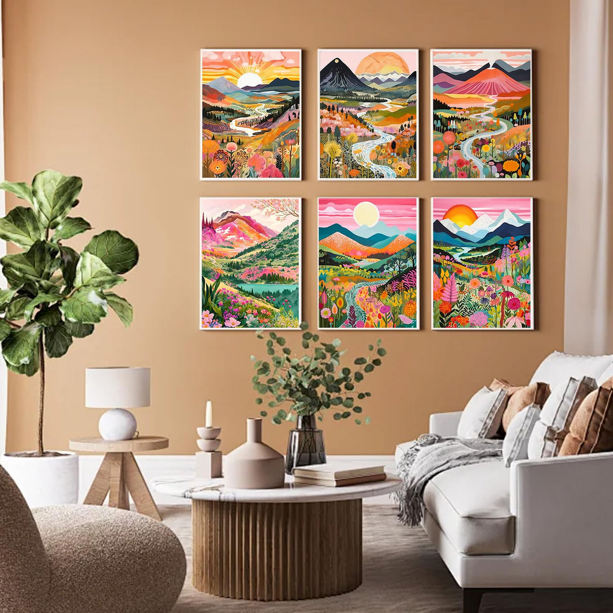 ARPADAMO 6 pack Diamond art Kits for Adults,5D Mountain Flower Diamond Painting DIY Diamond Art landscape Diamond Painting for Adult,Round Full Drill Diamonds, Diamond Art Kit for Home Decor-12x16inch ARPADAMO