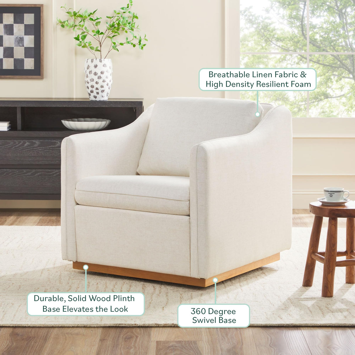 Walker Edison Nash Modern Farmhouse Linen Swivel Accent Chair, Cream Walker Edison