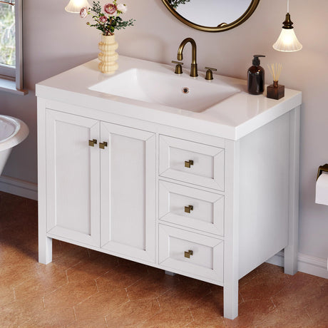DWVO 40 Inch Bathroom Vanity with Sink Combo, Modern Bathroom Storage Cabinet with Resin Basin, Three Holes, 2 Doors & 3 Drawers, White DWVO