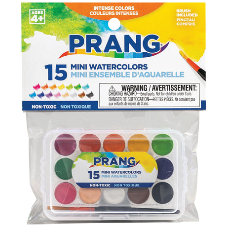 Prang Mini Watercolor Paint Sets, (Bulk Pack of 24) Palette Tray and Brush, 15 Assorted Colors, Art Party Favors, Prizes, Stocking Stuffers Prang