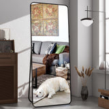 XRAMFY 64"x21" Black Floor Full Length Mirror Standing Full Body Rounded Corner Rectangle Mirrors with Stand Hanging Wall Mounted Leaning Bedroom Living Room Bedroom Cloakroom,Mirror Full Length XRAMFY