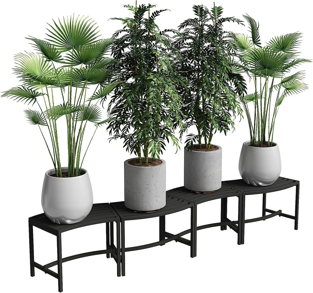 Mingyall Heavy Duty Curved Fire Pit Bench Set of 4, Metal Outside Seating, Outdoor Steel Backless Benches for Garden, Patio, Porch, Backyard, Plant Stand Mingyall