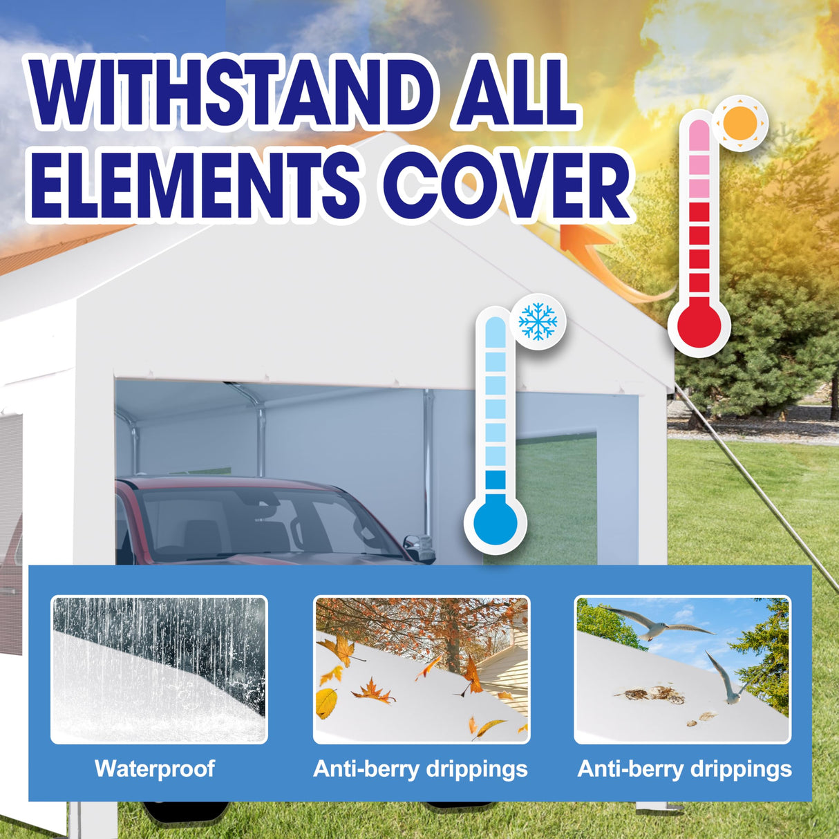 VeroFree 12x20ft Portable Garage Heavy Duty Carport Canopy, White with 2 Roll-up Doors & 4 Ventilated Windows – Shelter for Car, Truck, Boat, Tools, Outdoor Storage (1 Doors) VeroFree