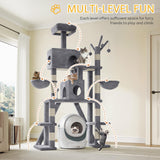 Meowloday 74" Cat Tree for Self-Cleaning Litter Box, Tall Cat Tree Tower with Scratching Posts Condos Hammocks Dangling Balls, Kittens Tower Furniture for Large Automatic Litter Box, Grey Meowloday