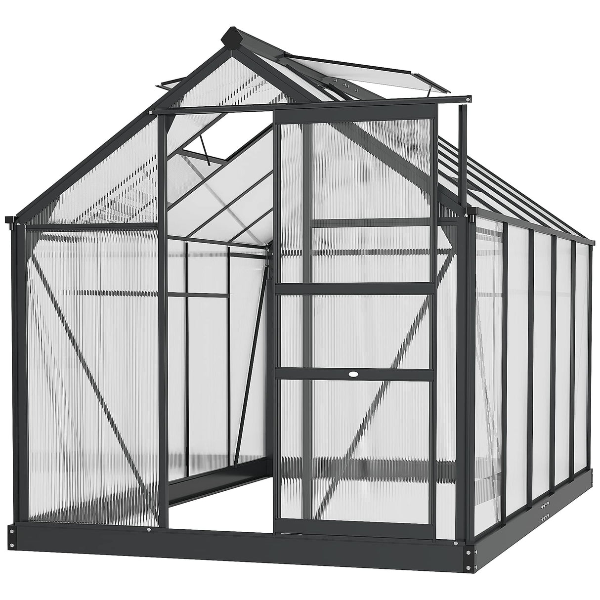 Outsunny 6' x 10' x 6.5' Polycarbonate Greenhouse, Heavy Duty Outdoor Aluminum Walk-in Green House Kit with Rain Gutter, Vent and Door for Backyard Garden, Gray Outsunny