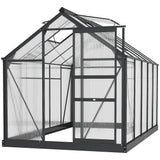Outsunny 6' x 10' x 6.5' Polycarbonate Greenhouse, Heavy Duty Outdoor Aluminum Walk-in Green House Kit with Rain Gutter, Vent and Door for Backyard Garden, Gray Outsunny