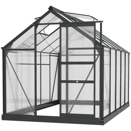 Outsunny 6' x 10' x 6.5' Polycarbonate Greenhouse, Heavy Duty Outdoor Aluminum Walk-in Green House Kit with Rain Gutter, Vent and Door for Backyard Garden, Gray Outsunny
