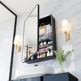 Black Medicine Cabinets for Bathroom with Mirror:20x26 Inch Small Mirrored Vanity Storage with Adjustable Shelves-Surface or Recessed Wall Mount-Matte Black Frame MemoCastle