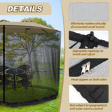 Wesnoy 13-15 ft Umbrella Mosquito Netting Patio Mosquito Netting with Double Zipper Door Patio Umbrella Screen Enclosure Mesh Mosquito Umbrella Canopy Mesh Net Screen for 10'x10' Pop up Gazebo, Black Wesnoy