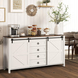 HOMCOM 60" Farmhouse Sideboard Buffet Cabinet with Storage, Kitchen Cabinet with 2 Sliding Barn Doors, 4 Deep Drawers and 2 Adjustable Shelves, Coffee Bar Cabinet, Distressed Cream White HOMCOM
