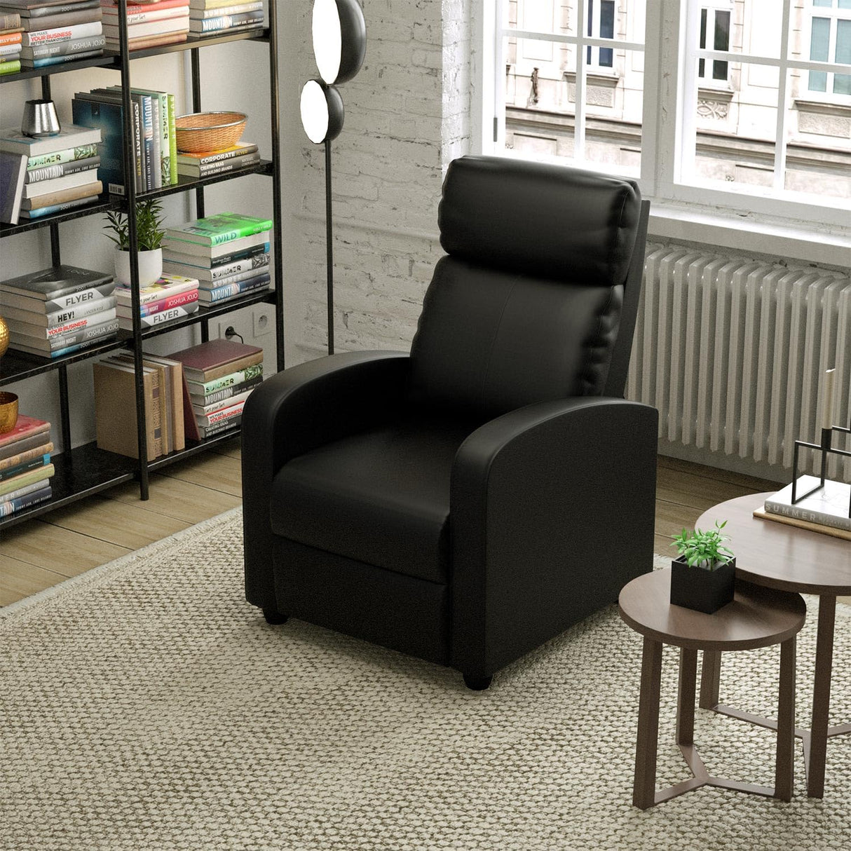 Massage Recliner Chair, Single Sofa Chair with Remote Control, Chair Recliner, Lazy Boy Recliner Chair, Living Room Recliners with Pu Leather Padded Seat Backrest, Recliner Chairs for Adults, Black MKDLUFEI