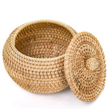 WRINGKIT Round Rattan Basket Box with Lid, Small Handmade Woven Storage Basket, Multi-purpose Wicker Bowl Decorative Organizer for Shelf, Home, Bathroom Decor WRINGKIT