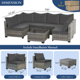 FHFO 7 Pieces Outdoor Patio Furniture Set, Outdoor Conversation Sets Wicker Sectional Couch Rattan Sofa with Thick Cushions & Coffee Table for Garden, Balcony, Backyard, Grey-Grey FHFO