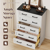 Furmax Farmhouse Dresser for Bedroom, 5 Drawers Dresser, Wood Chest of Drawers, 52" Wide Storage Dressers Organizer for Bedroom, Living Room (White and Black) Furmax