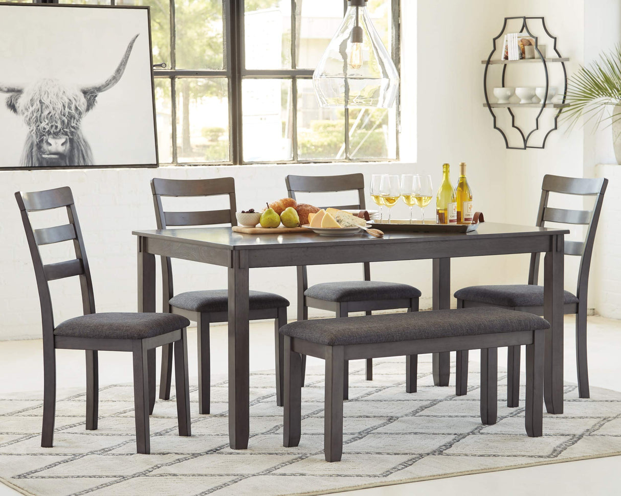 Signature Design by Ashley Bridson Modern 6 Piece Dining Set, Includes Dining Table, 4 Chairs & Bench, Gray Signature Design by Ashley