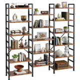 SUPERJARE Triple 6 Tier Bookshelf, Bookcase with 17 Open Display Shelves, Wide Book Shelf Book Case for Home & Office, Rustic Brown SUPERJARE